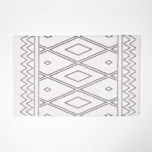 HOMESCAPES Black and White Bath Mat 100% Cotton Boho Design, 50 x 80 cm