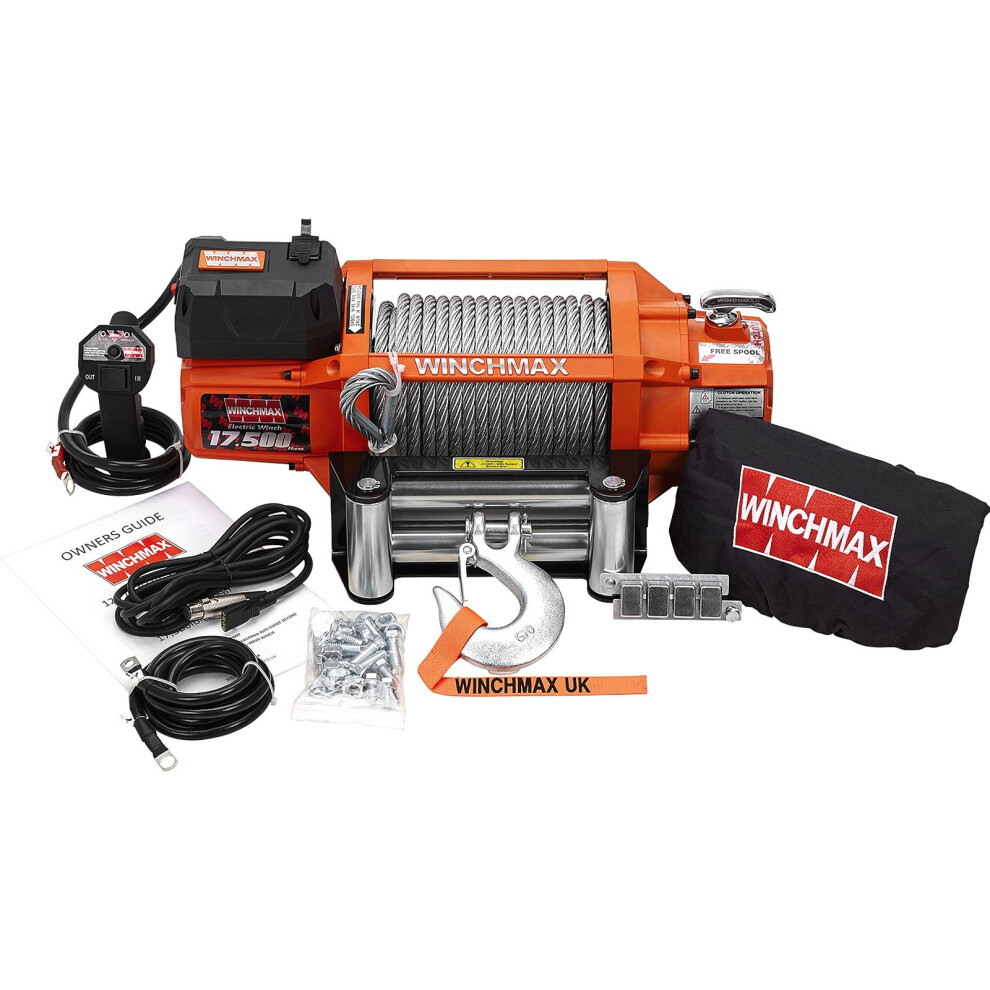 17,500lb 12V Electric Winch. 26m x 12mm Steel Rope.