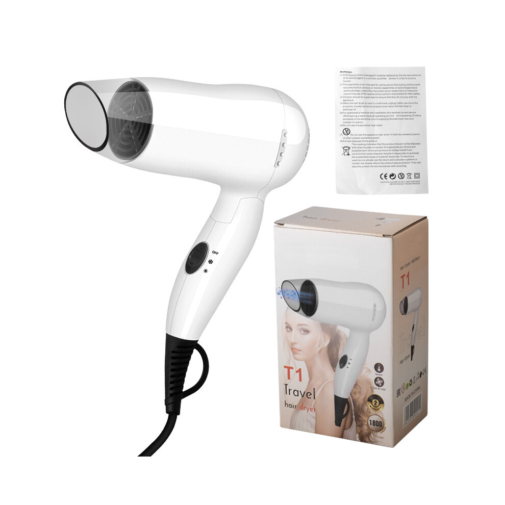 Hair Dryer 800w White Foldable Household Small And Portable Cold And Hot Air 220v