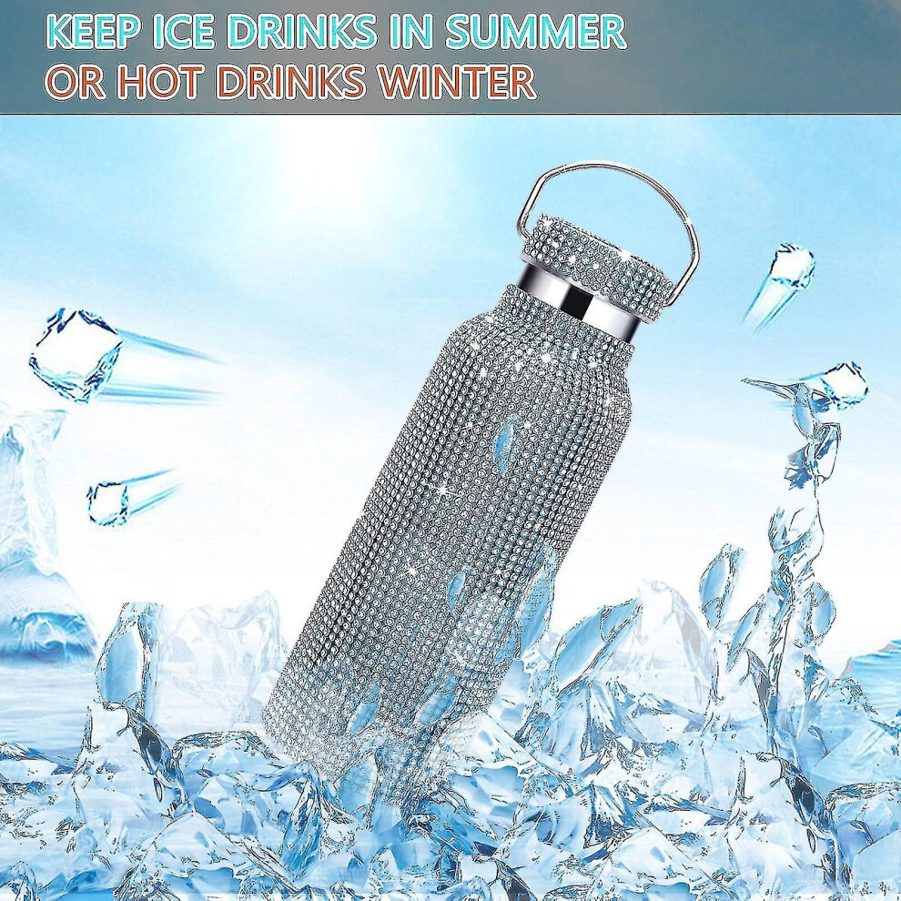 Bling Diamond Thermos Bottles Portable Glitter Rhinestone Water Bottle Crossbody Stainless Steel Thermal Flask