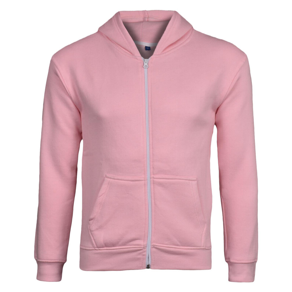 (Baby Pink - No Cord, UK 7 - 8 Years) Kids Plain Zip Up Hoodie Without Cord Sweatshirt