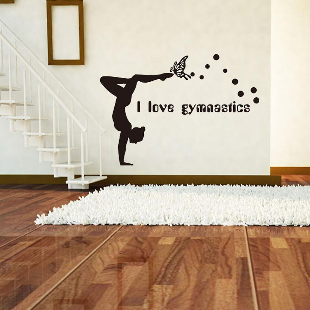 I Love Gymnastics Wall Sticker Dancing Girl Sports Gym Yoga Wall Decals