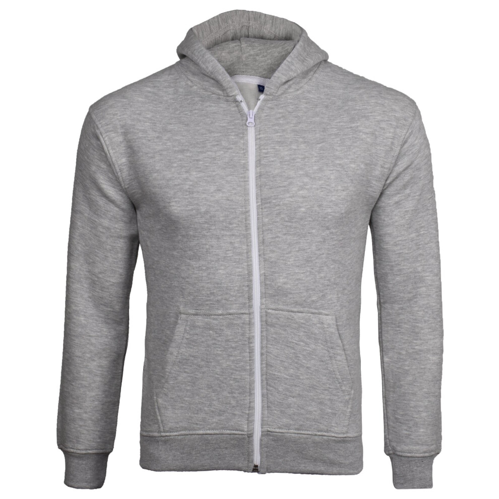 (Grey - No Cord, UK 9 - 10 Years) Kids Plain Zip Up Hoodie Without Cord Sweatshirt