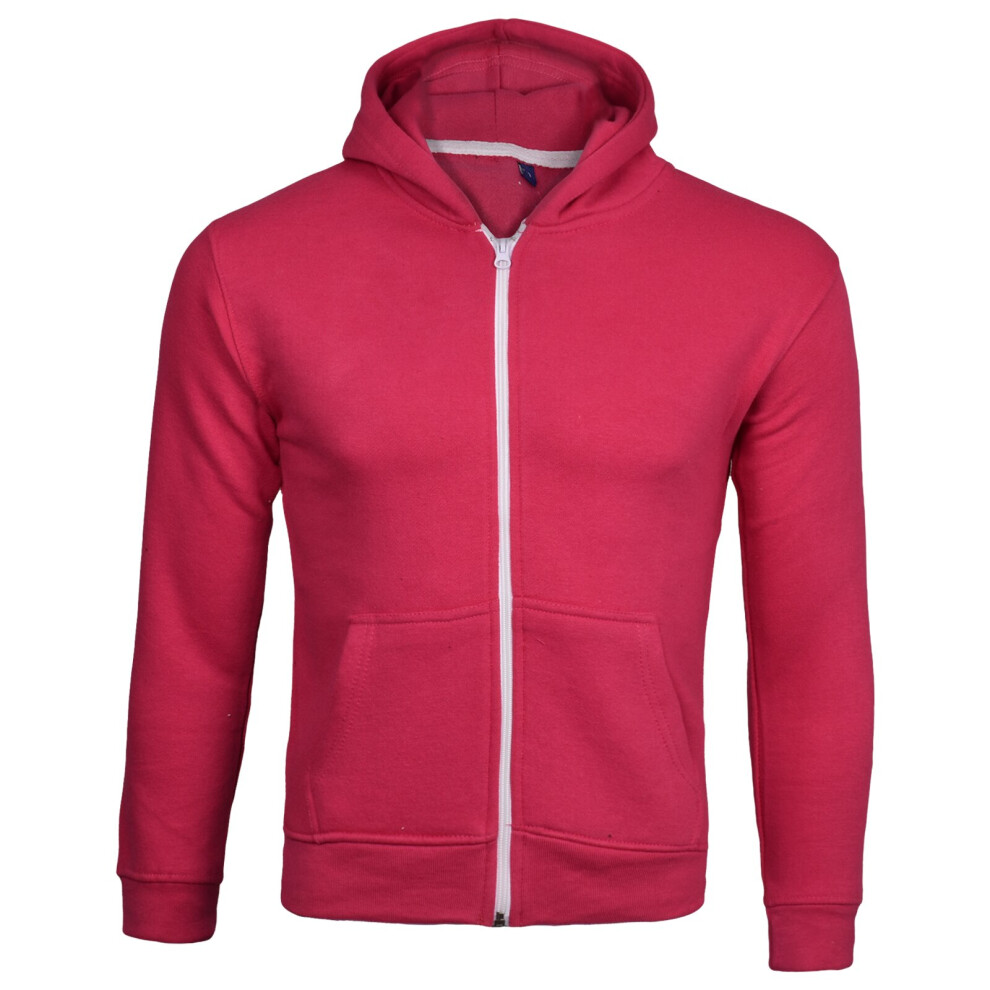 (Hot Pink - No Cord, UK 13 Years) Kids Plain Zip Up Hoodie Without Cord Sweatshirt