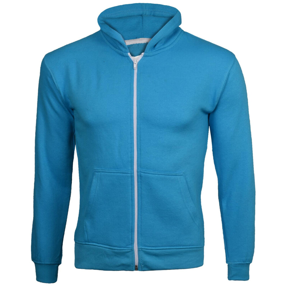 True Face (Turquise - No Cord, Uk 13 Years) Kids Plain Zip Up Hoodie Without Cord Sweatshirt