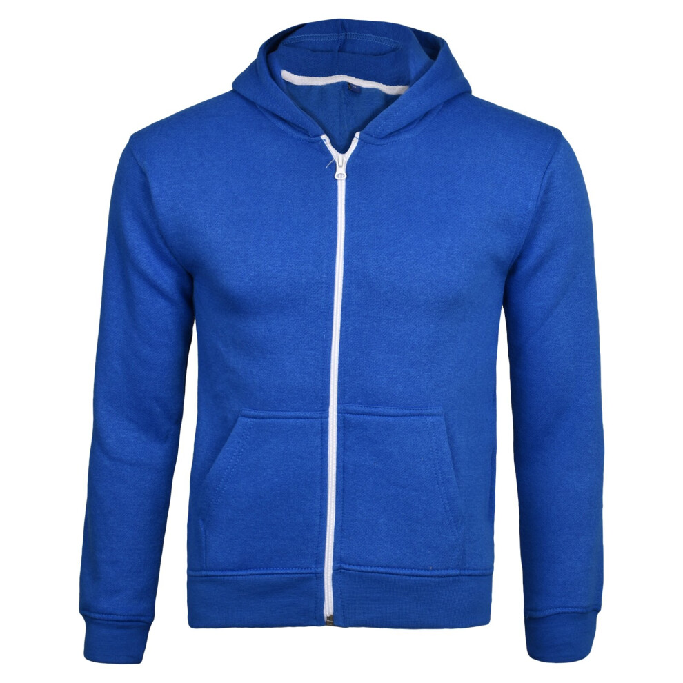 (Royal Blue - No Cord, UK 11 - 12 Years) Kids Plain Zip Up Hoodie Without Cord Sweatshirt