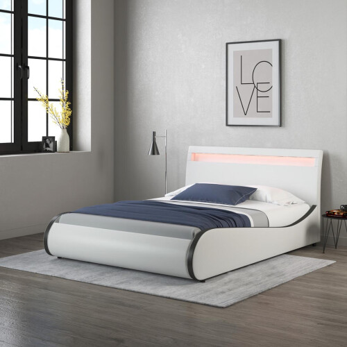 SlumberWorx Orion LED Lights Bed Frame - Black / White - Single, Small Double, Double 1