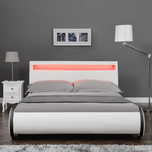 SlumberWorx Orion LED Lights Bed Frame - Black / White - Single, Small Double, Double 2