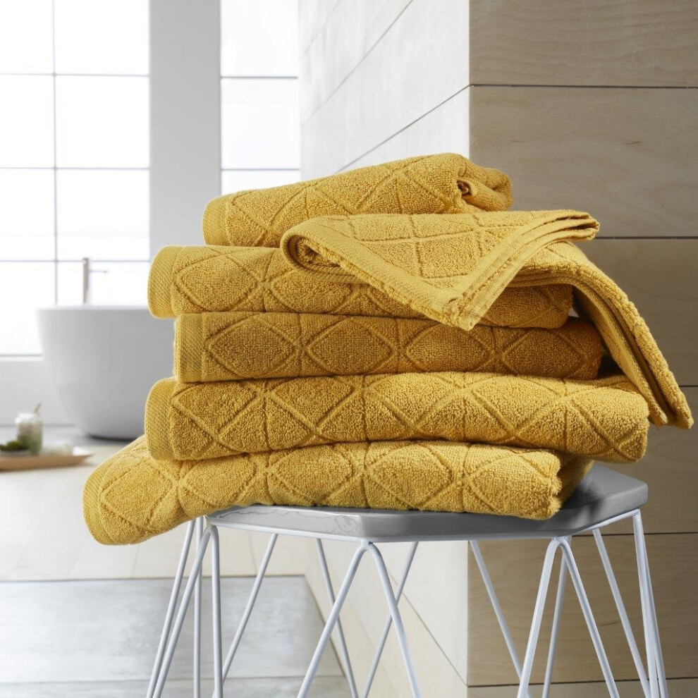 Bright Geo Ochre Yellow Bath Towel 100% Cotton Geometric Diamond Towel 600GSM