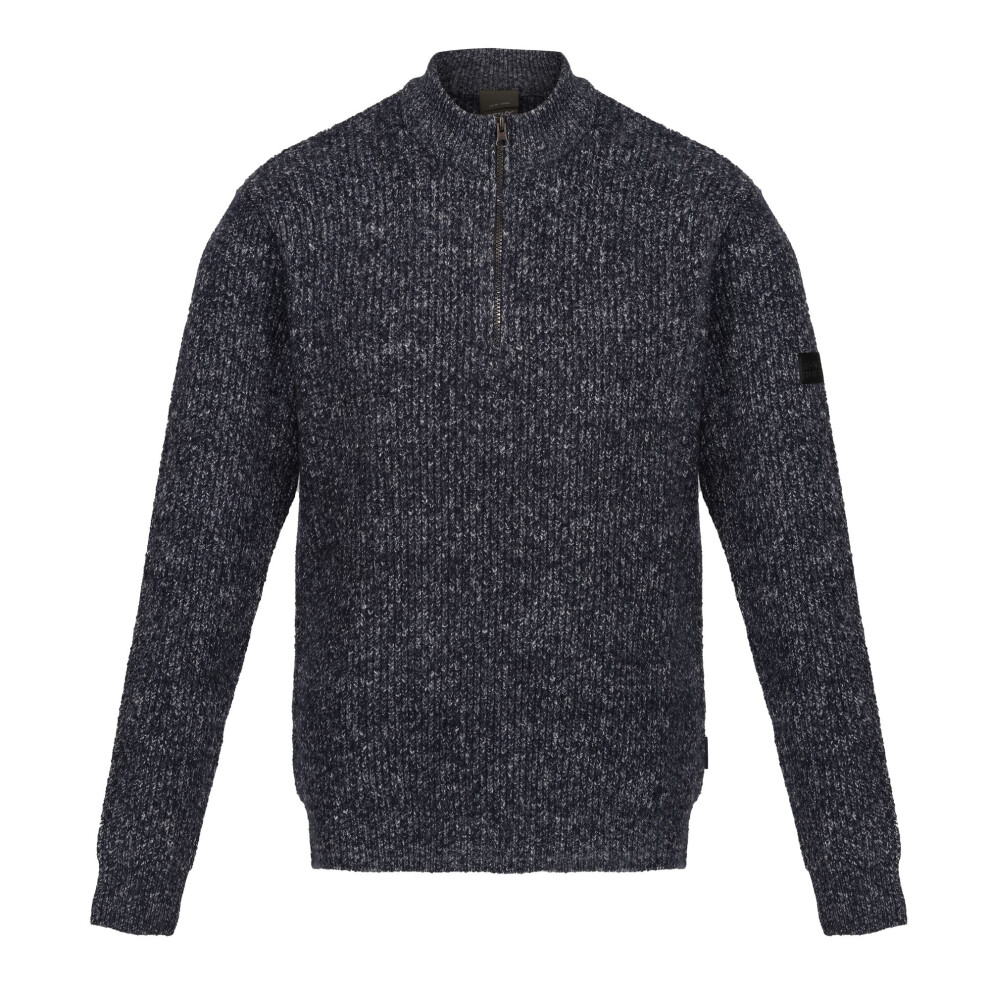(L, Navy) Regatta Mens Solomon Marl Knitted Zip Neck Sweatshirt