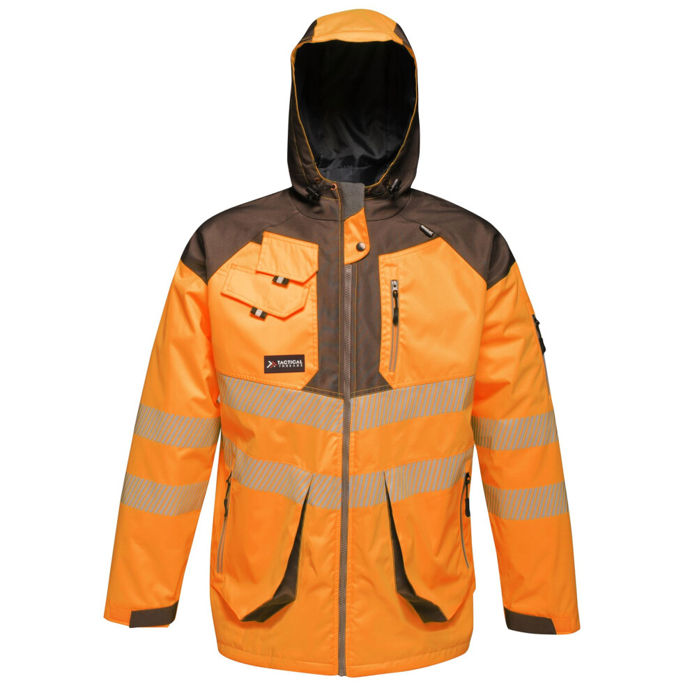 (S, Orange/Grey) Regatta Mens Hi-Vis Waterproof Reflective Parka Jacket