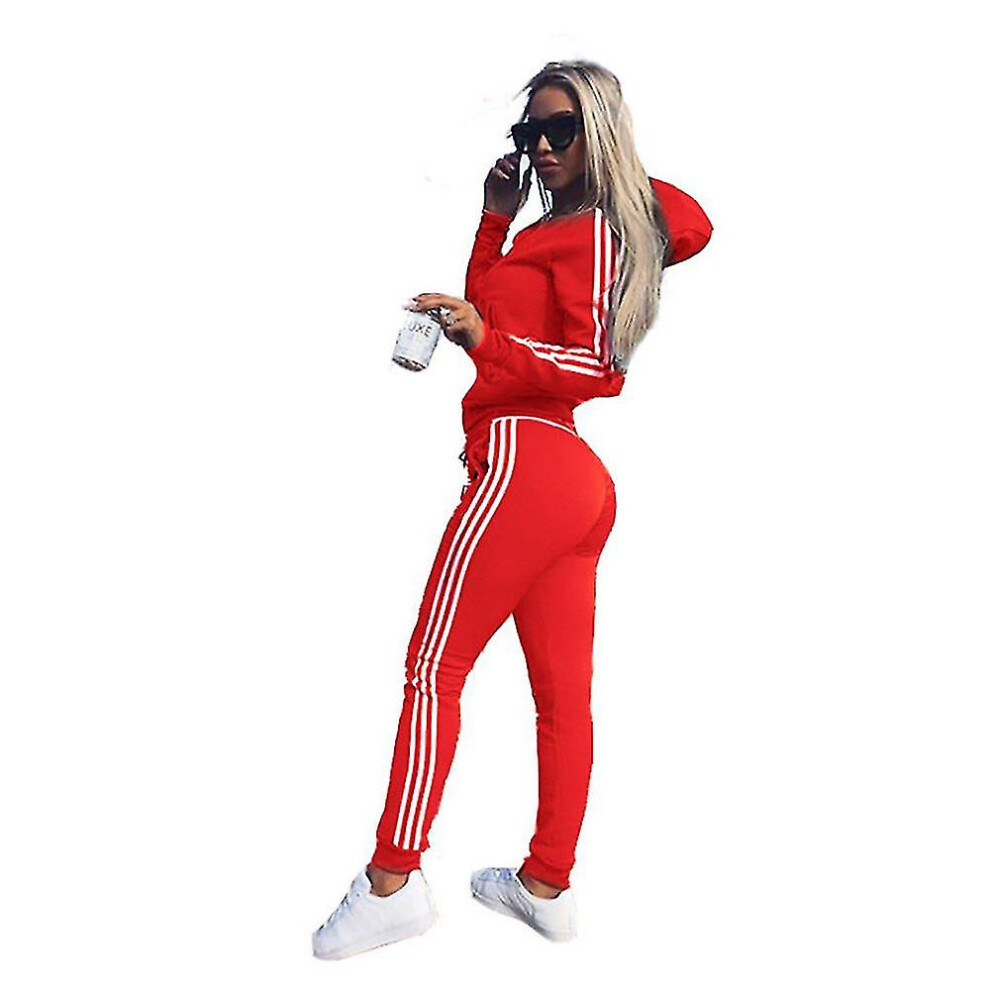 (Red, 3XL (UK 16-18 )) Womens 2 Pcs Athleisure Sports Wear Tracksuit Hoodie Pants Set