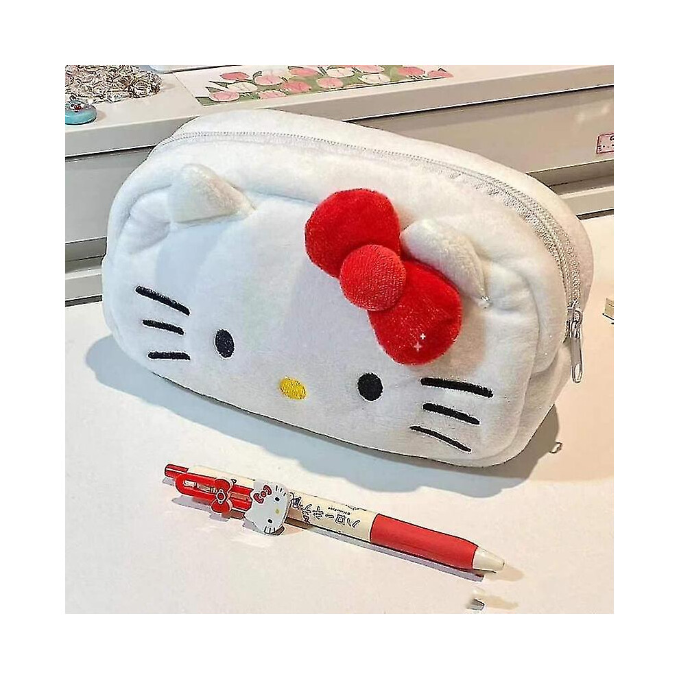 (CinnamorollB) Sanrioed Hello Kitty Plush Pencil Case My Melody Cinnamoroll Purin Cartoon Storage Bag Large Capacity Makeup Bag Stationery