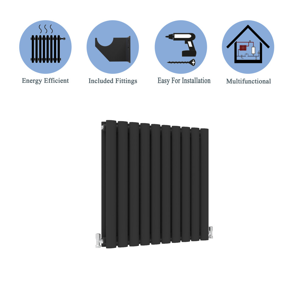 (Double, 600x590mm) Black Oval Tube Designer Radiator