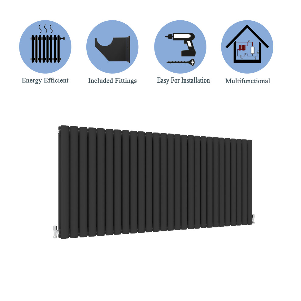 (Double, 600x1593mm) Black Oval Tube Designer Radiator