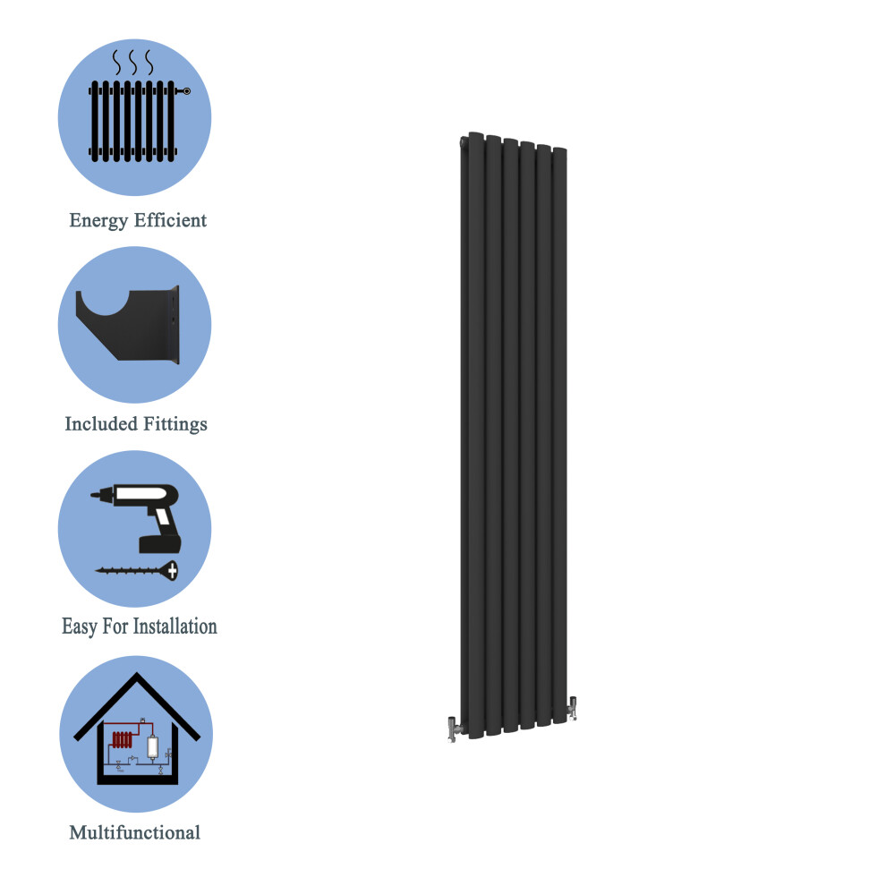 (Double, 1600x354mm) Black Oval Tube Designer Radiator