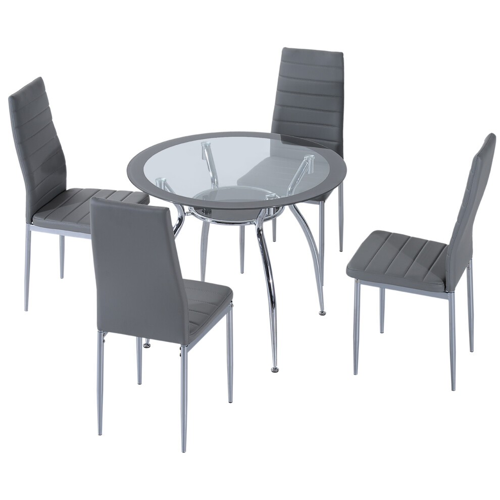 HOMCOM Round Dining Table Set for 4, Kitchen Table and Chairs with Cushion