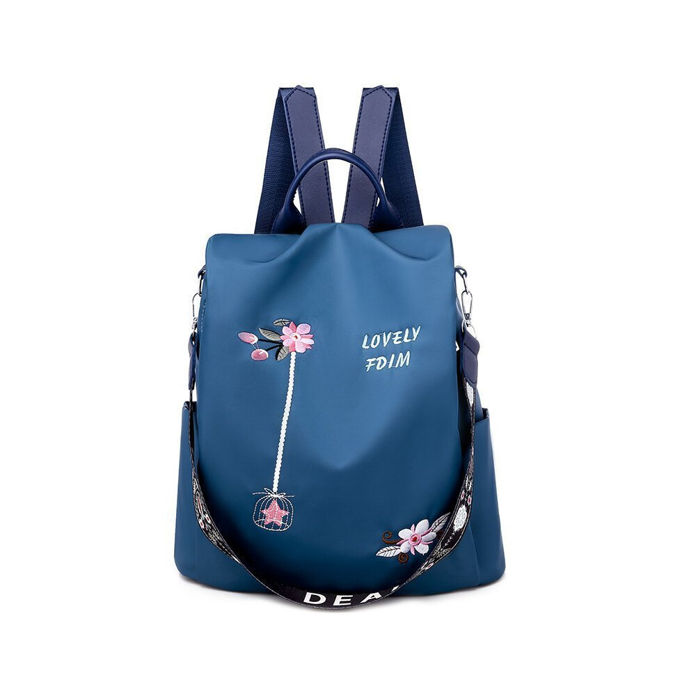 Rywolt (Blue) Ladies Embroidered Backpack Flower Antitheft Travel Small Rucksack Daypack