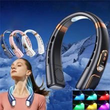 (Blue) Neck Fan Color Atmosphere Light 5 Gears Ventilador