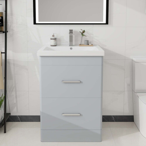 600mm Bathroom Vanity Unit & Basin Sink with 2 Drawers Waterproof 1