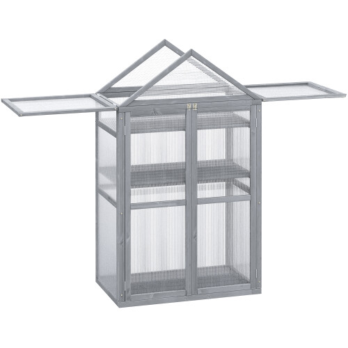 Outsunny Outsunny 80x47x138cm Wood Cold Frame Greenhouse for Plants PC Board Grey