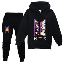 (Black, 12-13 Years) BTS Boys/Girls Kids Hoodies Long Sleeve Tracksuits Set Tops+Pants 4-13 Years