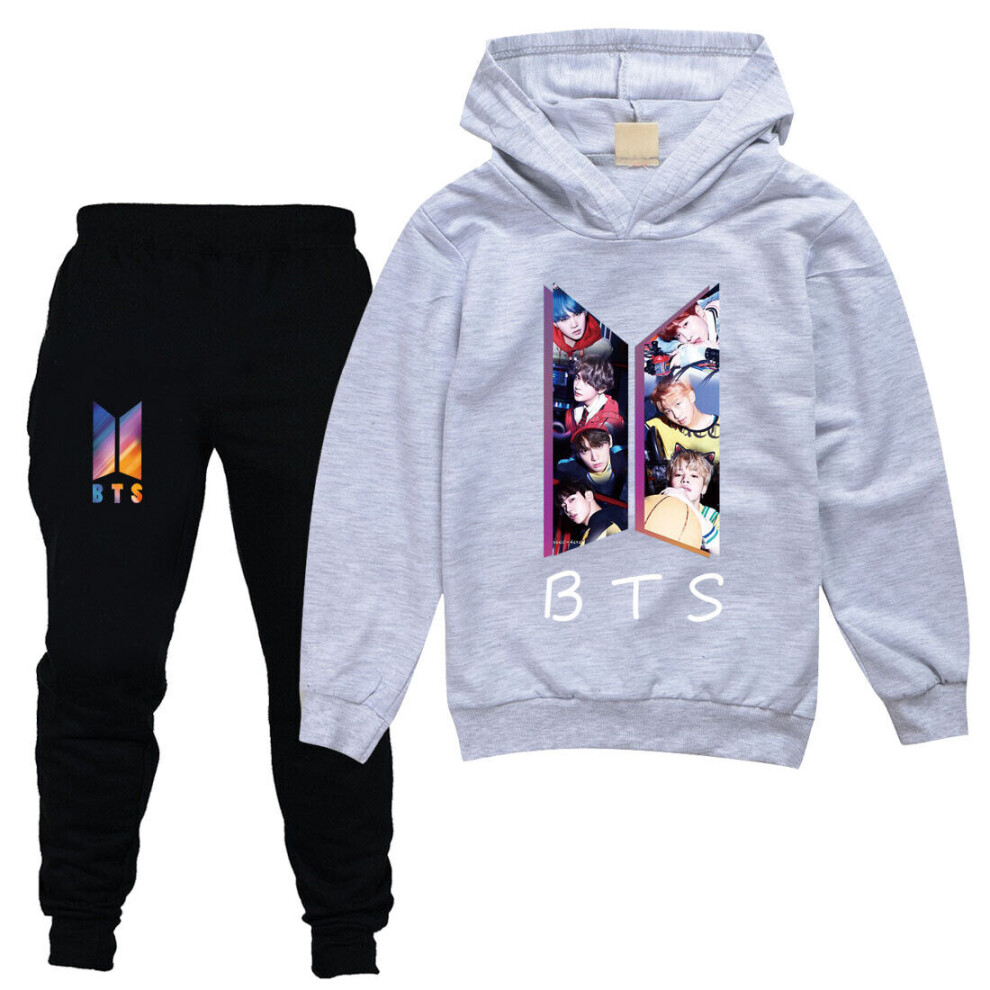 (Grey, 6-7 Years) BTS Boys/Girls Kids Hoodies Long Sleeve Tracksuits Set Tops+Pants 4-13 Years