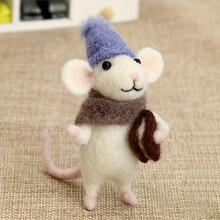 (Rat Wool Felt Material Kit) 1set Wool Needle Felting Kit, Cute Mouse With Bule Hat Needle Felting Kits