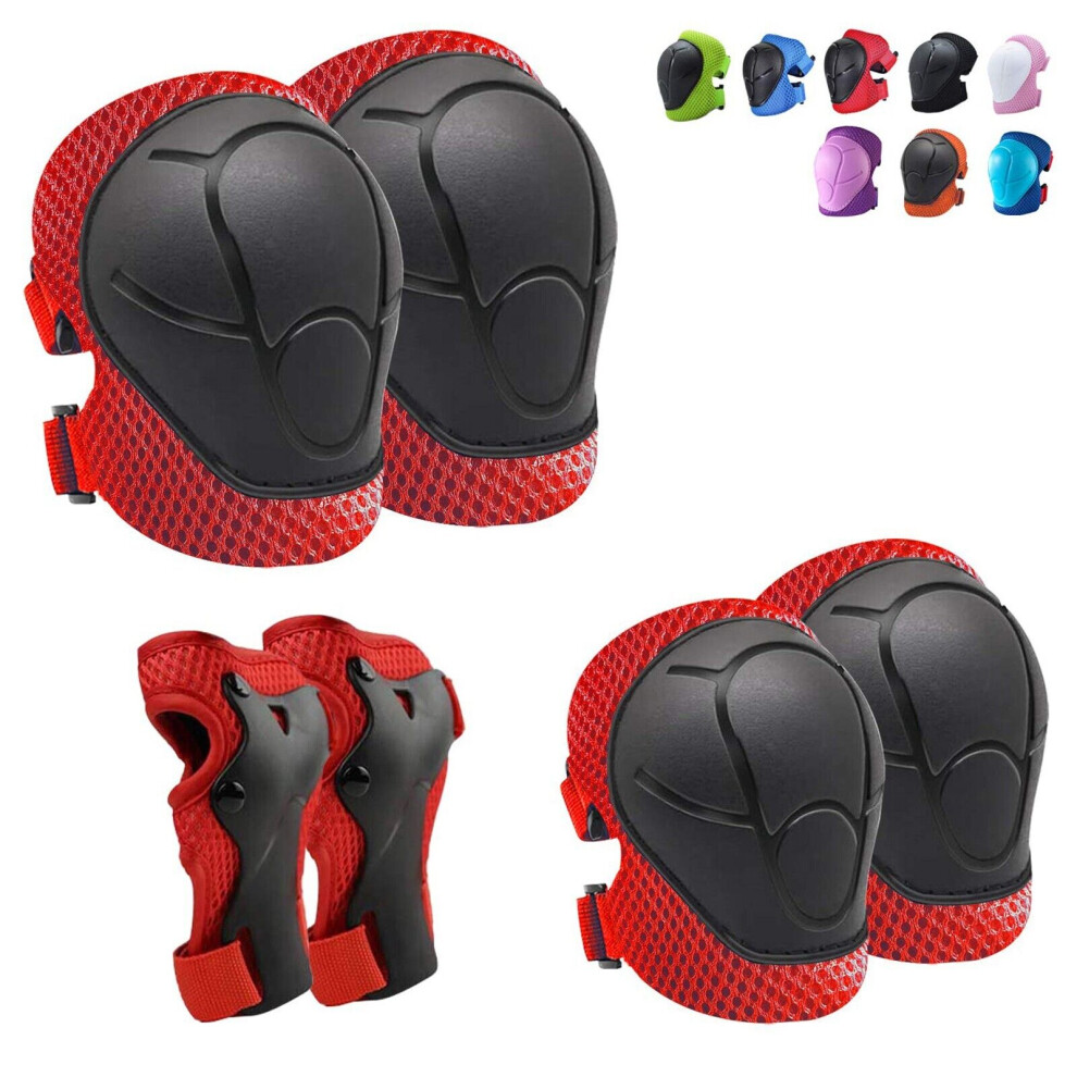 (6PC Knee Protection Set Red) Knee Pads Set For Kids Kneepads And Elbow Pads Toddler Protective Gear Knee Pads