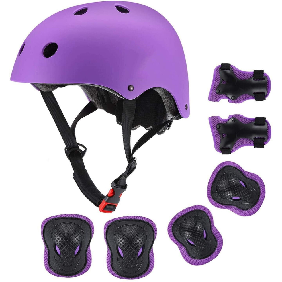 Mdsrjone (7Pc(Helmet+Elbow +Knee +Wrist Protection)Purple) Knee Pads Set For Kids Kneepads And Elbow Pads Toddler Protective Gear Knee Pads