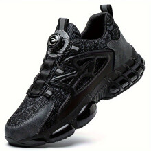 (Black, 8) Men's Trendy Steel Toe Blade Type With Rotating Buckle, Comfy Non Slip Breathable Sneakers