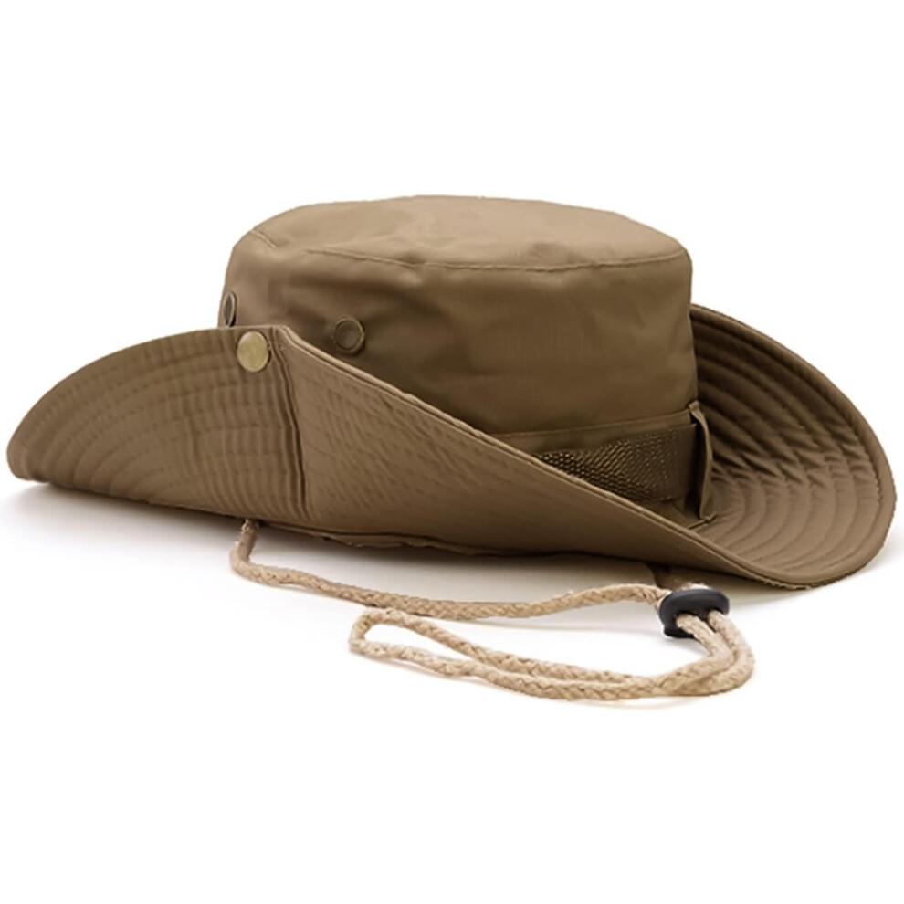 (brown) Outdoor Summer Hat Anti-UV Wide Brim Hat Cotton Foldable For Hiking