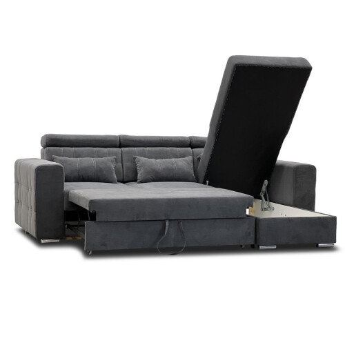 Miami Grey Fabric L Shaped Corner Sofa Bed With Storage