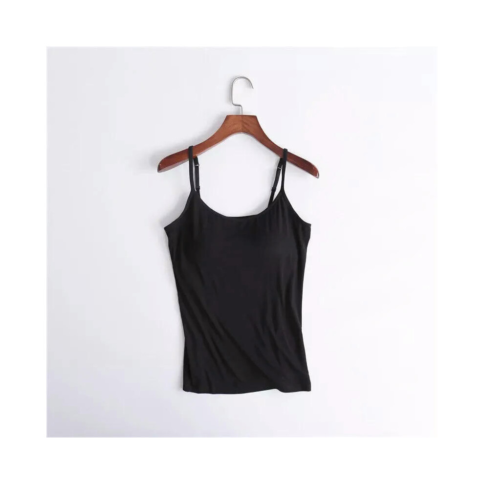 (black, M) Sexy Tank With built-in bra Stretchy tight underwear no steel ring corset sling Sleeveless yoga sports casual T-shirt