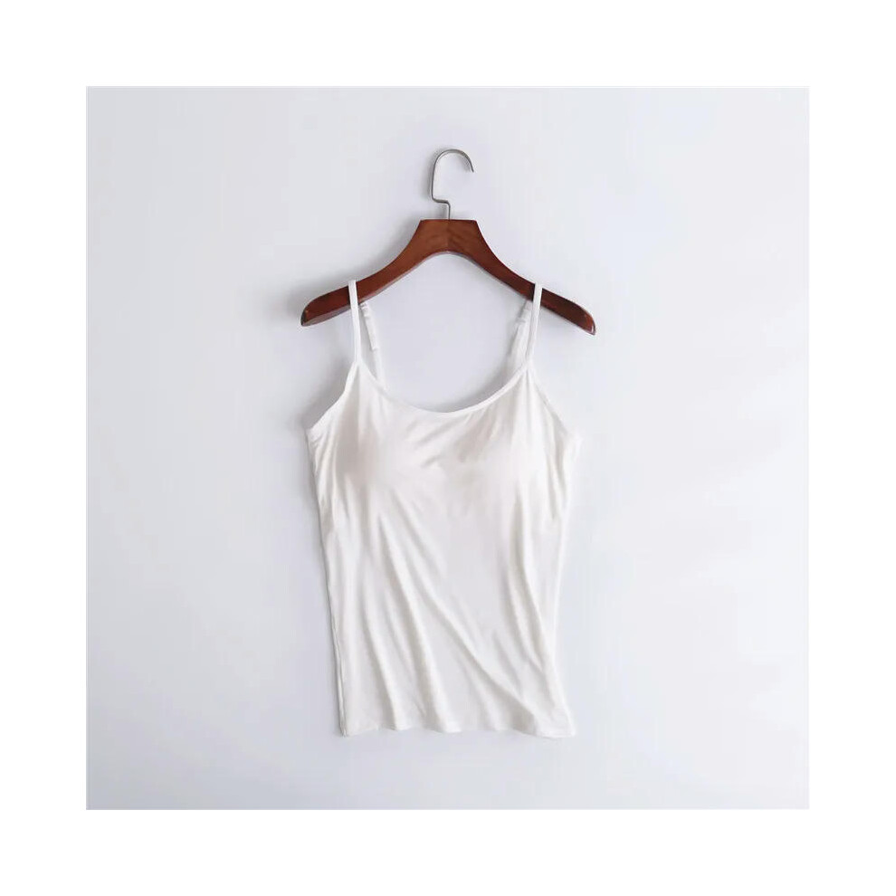 (milk white, M) Sexy Tank With built-in bra Stretchy tight underwear no steel ring corset sling Sleeveless yoga sports casual T-shirt