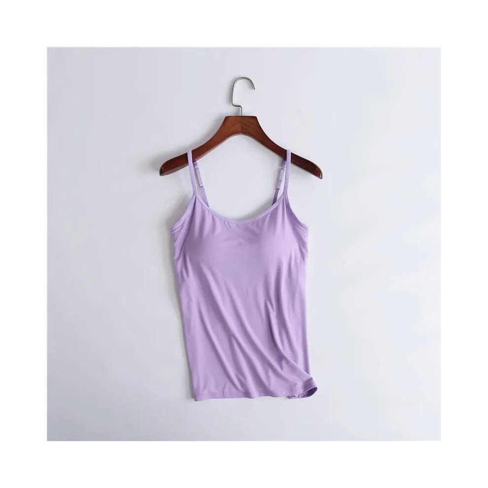 (purple, M) Sexy Tank With built-in bra Stretchy tight underwear no steel ring corset sling Sleeveless yoga sports casual T-shirt