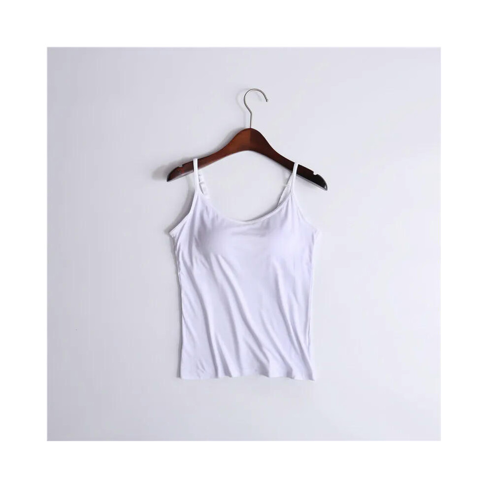 (white, S) Sexy Tank With built-in bra Stretchy tight underwear no steel ring corset sling Sleeveless yoga sports casual T-shirt