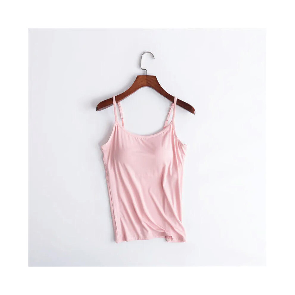 (light pink, M) Sexy Tank With built-in bra Stretchy tight underwear no steel ring corset sling Sleeveless yoga sports casual T-shirt