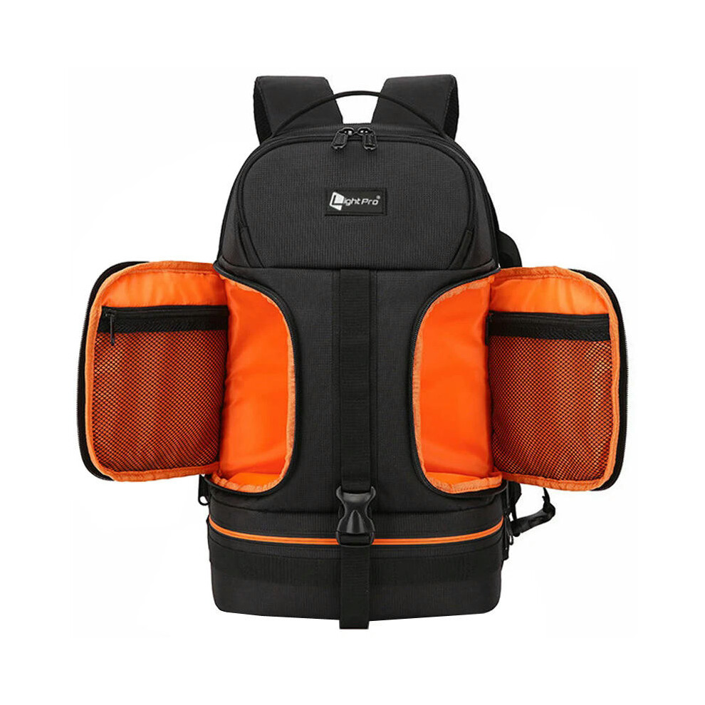 (Orange) Video Waterproof Camera Shoulders Backpack w Reflector Stripe fit 15.6 inch Latptop Shockproof Soft Padded Tripod Case Photo Bag