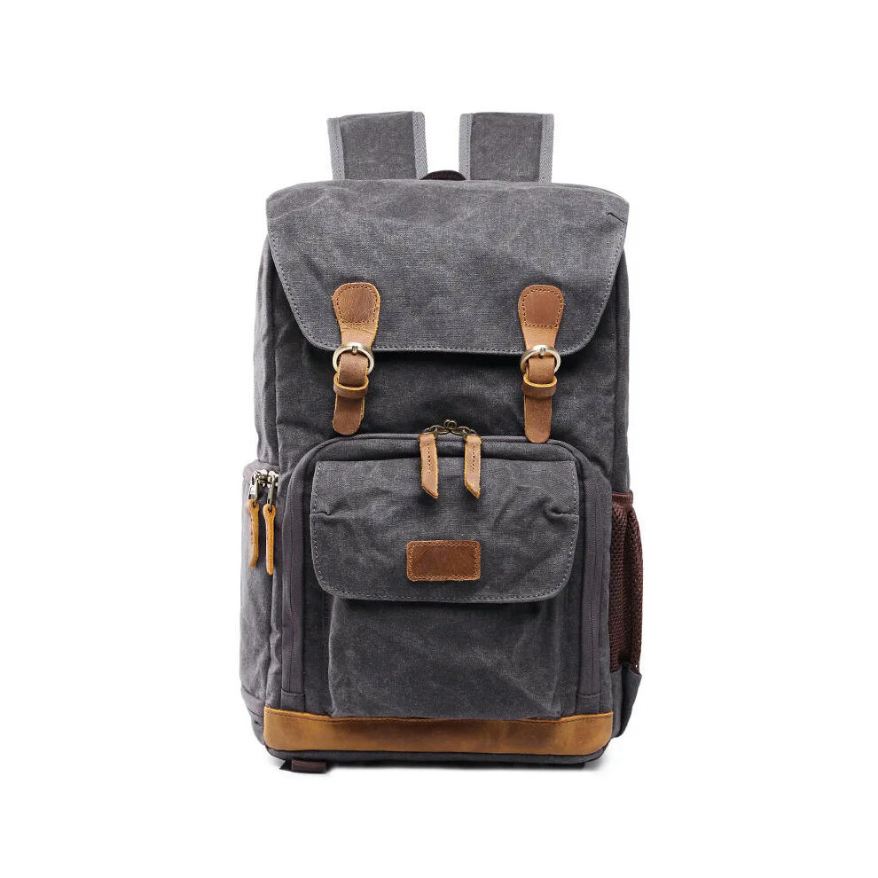 (dark grey) Waterproof Camera Bag Backpack Large Capacity Photo Bag Batik Canvas Camera Lens Case Canon Nikon for 15 Inch Laptop