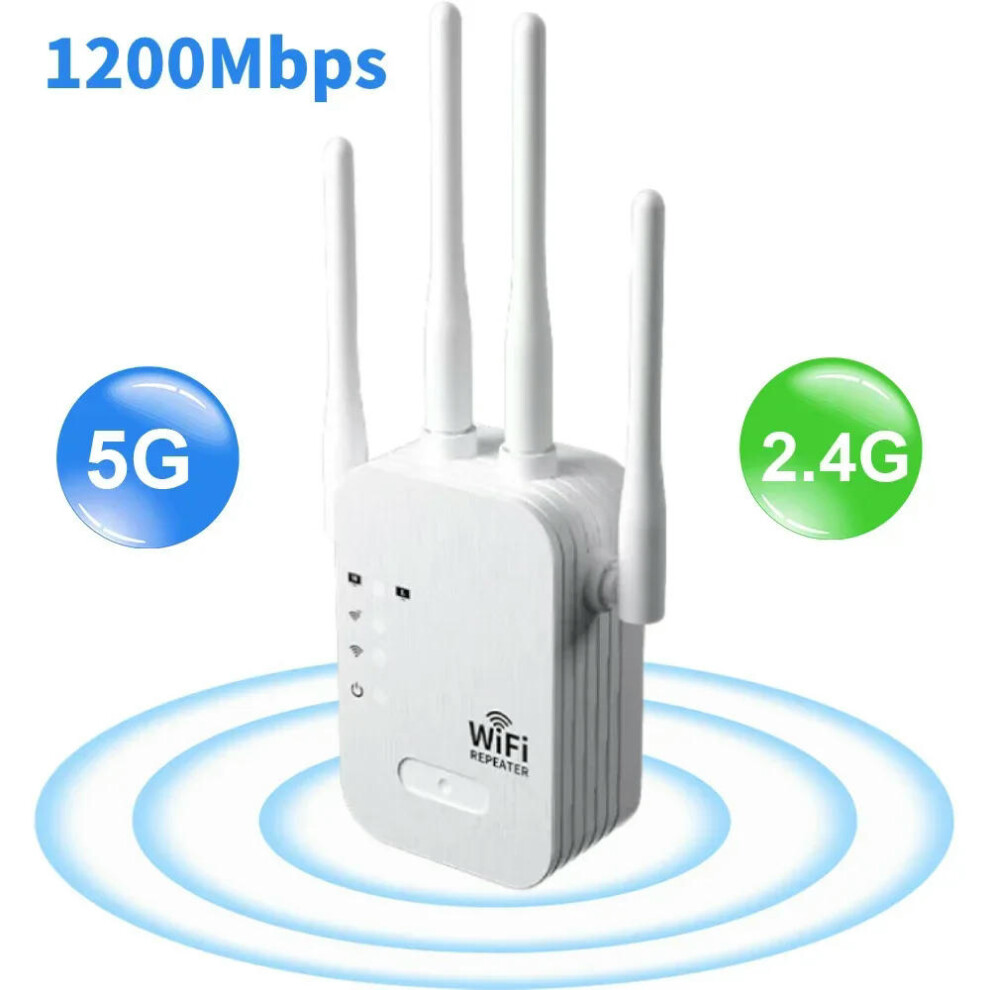 (1200Mbps 4 antenna, EU Plug) 1200Mbps WiFi Repeater Wireless Extender WiFi Booster 5G 2.4G Dual-band Network Amplifier Long Range Signal WiFi Router Home