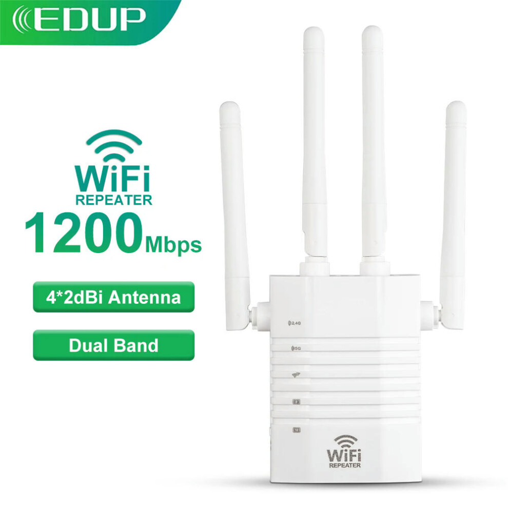 (EP-R1205U) EDUP 1200Mbps WiFi Repeater Extender One Click WPS Dual Band 4 Antennas Wireless WiFi Repeater Network Extender Long Range Home