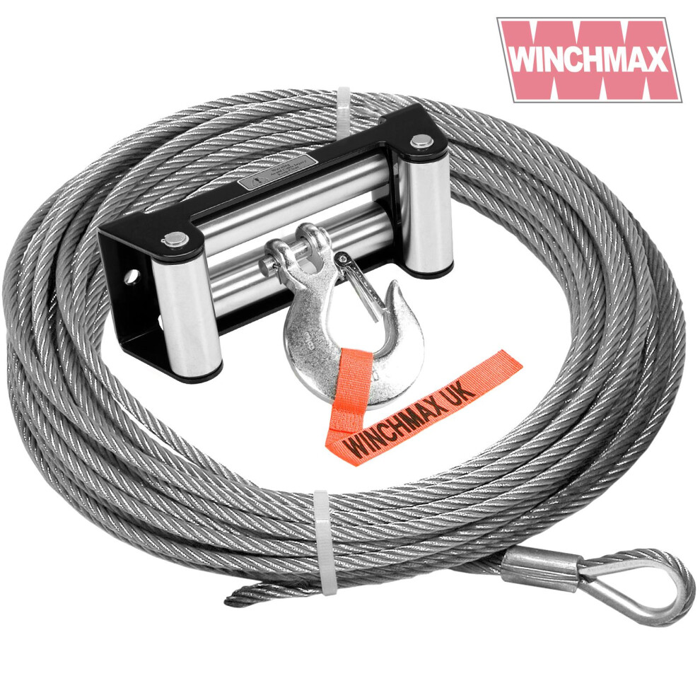 WINCHMAX Wire Rope 26m X 9.5mm, Hole Fix. Roller Fairlead. 3/8 Inch Clevis Hook.