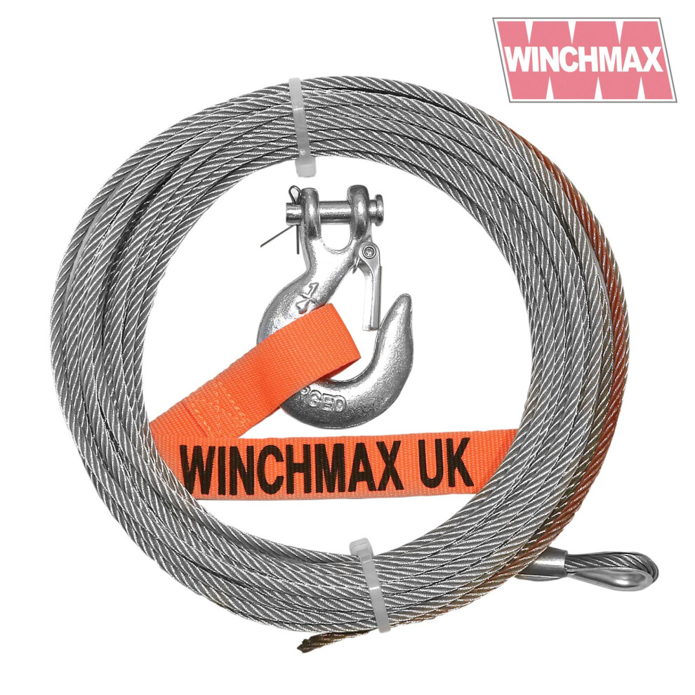 Steel Rope 15m x 6mm. Hole fix. 1/4 Inch hook.