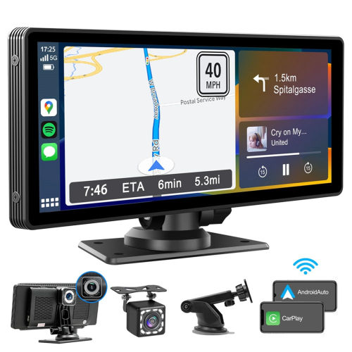 Portable Wireless Carplay Car Stereo with Dash Cam 2