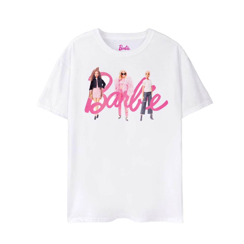 (L, White) Barbie Womens/Ladies Dolls Logo T-Shirt