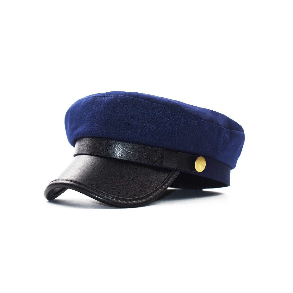 Veishet (Blue) Material Beret Pu Flat Top Hat Breathable Duck Tongue Octagonal Hat Sun Shading Blue