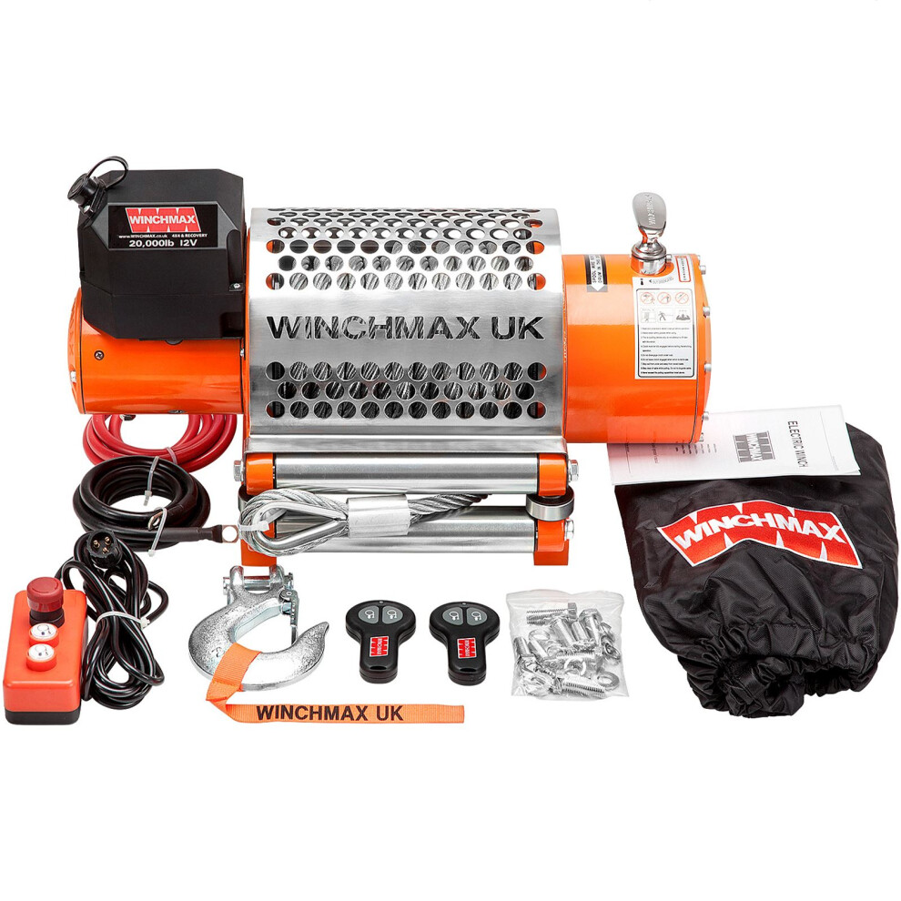 Winchmax 20,000Lb Heavy Recovery 12V Winch. 25M X 14Mm Steel Rope