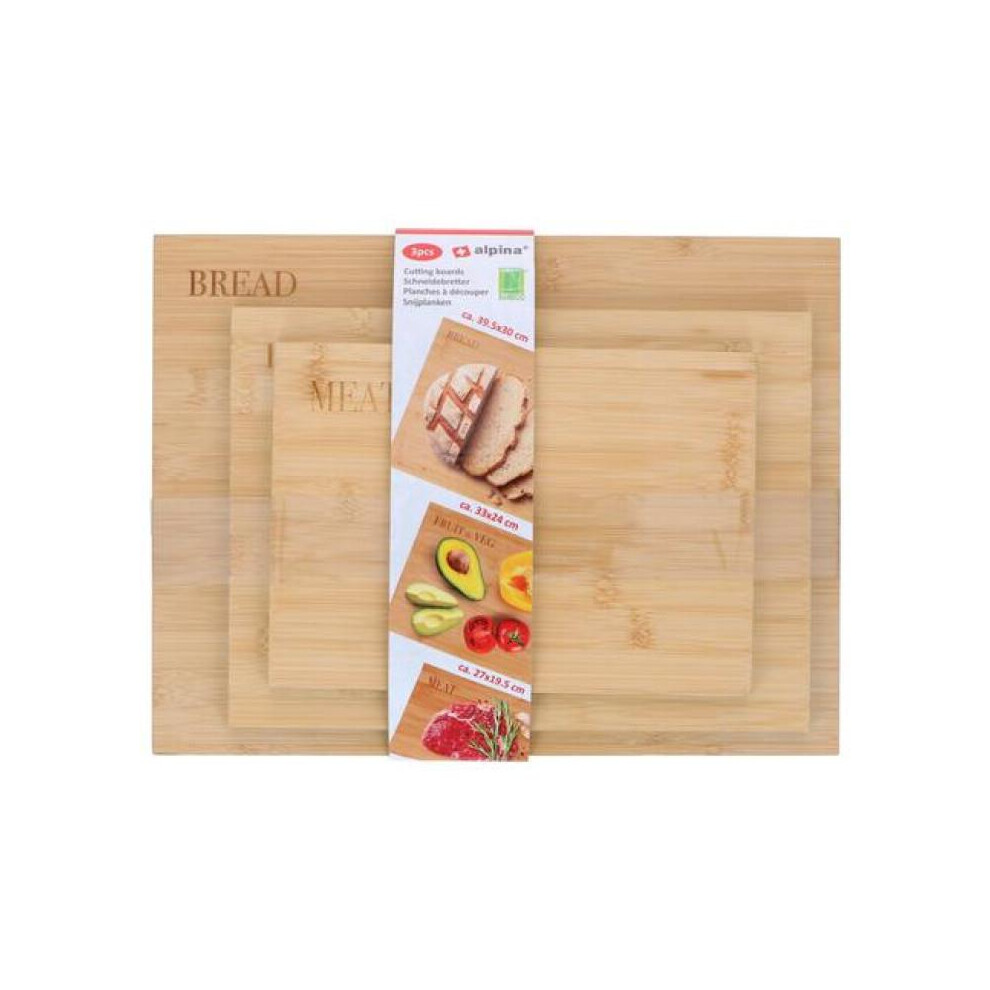 Cutting boards, Set of 3, Wood, Engraved Text (Meat, Bread, Fruit & Veg)