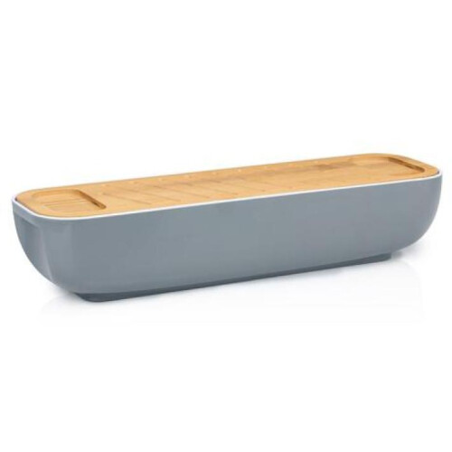 Bread Bin with Bamboo Lid/Chopping Board Handles 40 x 12.2 x 8.5 cm Grey
